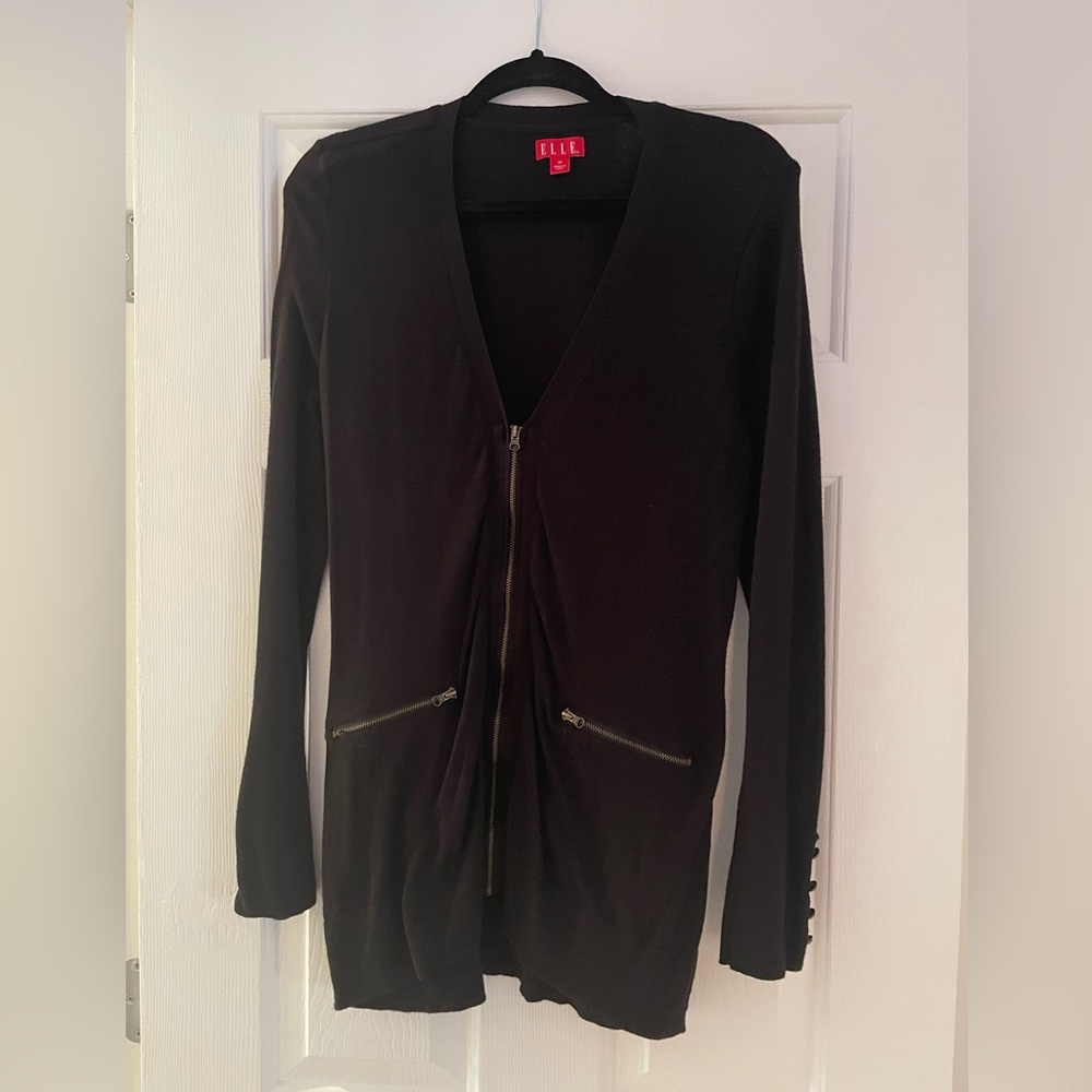 Elle black zippered cotton cardigan - medium